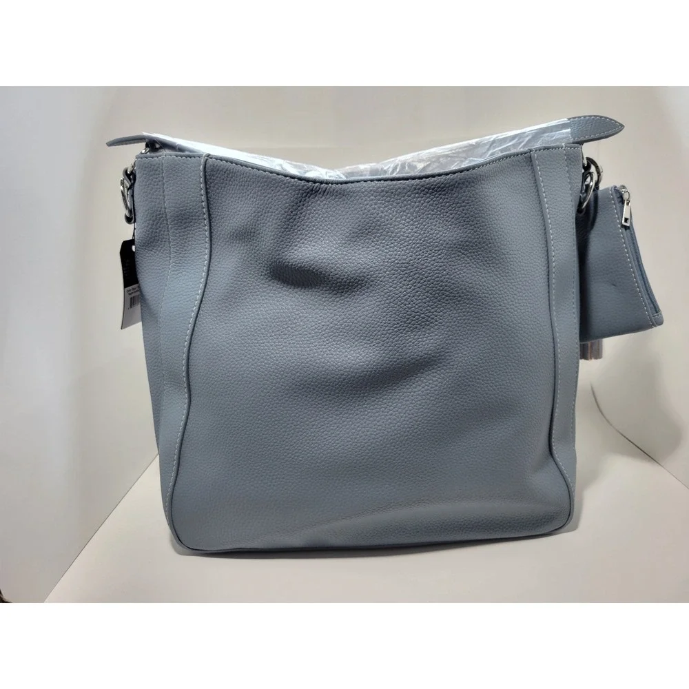 Julia Buxton Blue Vegan Leather Hobo Bag 165B07 Tassel Crossbody Strap New